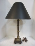 Vintage Brass Double-Bulb Pull-Chain Lamp with Gold-Lined Black Shade
