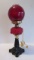 Fenton Electric Red Puffy Rose Font Lamp with Onyx Foot and Red Ball Shade