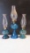 Three Blue Glass Oil Lamps made in Hong Kong