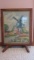 Vintage Tiger Oak Fireplace Screen with Windmill Needlework Panel