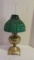 Miller Ornate Brass Oil Lamp with Green Cased Shade