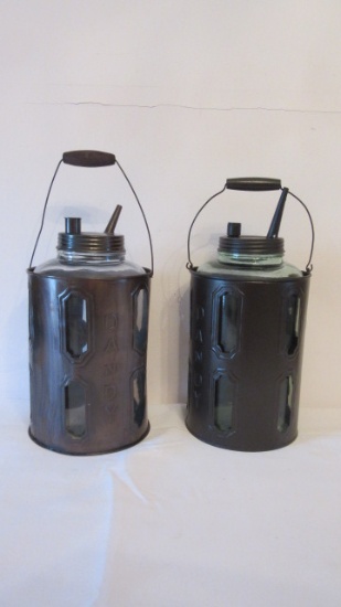 Pair of "Dandy" Reproduction Tin Metal Kerosene Oil Container with Removable