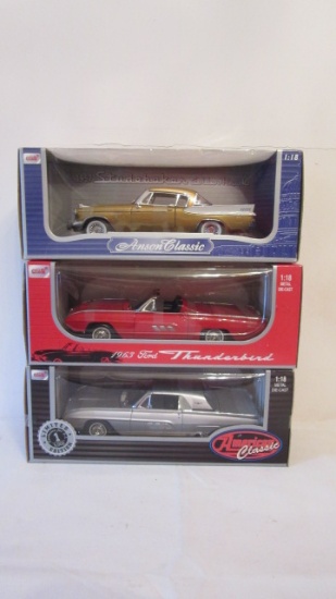 Three Anson Industries Unlimited 1:18 Scale Diecasts in Original Boxes