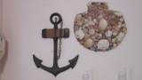 1968 Sexton Metal Anchor Wall Art and Wicker Shell Covered in Natural Seashells