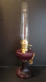 Cranberry Electric Turn Key Oil Lamp with Aladdin Lox-On Chimney