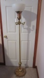 Vintage Torchiere Floor Lamp with Base Light and Marble Accents