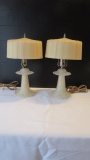 Pair of Art Deco Style Frosted Glass Lamps and Shades