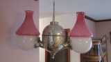 Vintage Angle Mfg. Co. Hanging Angle Oil Lamp with Fenton Shades
