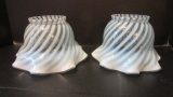 Pair of Fenton Aqua/White Swirl Art Glass Shades