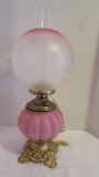 Pink Satin Glass Gone With the Wind Style Banquet Parlor Electric Lamp