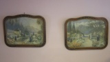 Two Framed Vintage Mountain View Garden Landscape Lithographs
