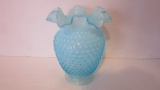Fenton Opalescent Blue Hobnail Ruffle Vase
