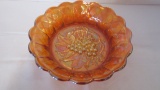 Vintage Marigold Carnival Glass Bowl with Grape Cluster Design
