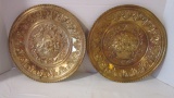 Two Embossed Brass Wall Plates with Fruit Basket Motif