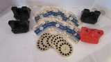 Three Vintage Sawyer View-Master Views, Red 3-D View-Master and Viewer Reels