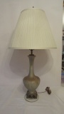 Midcentury Satin Glass Genie Bottle Lamp with Marble Base