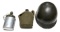 WWII M1 Helmet & (2) Canteens