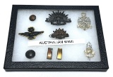 Australian WWII Badges, Pins, Buttons, and Insignia in Riker Case
