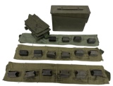 (32) Enbloc Clips for M1 Garand + 5 Bandoleers, and Cardboard Sleeves in Ammo Can