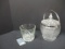Etched Crystal Ice Bucket and Lidded Clear Glass Ice Bucket and Pair of