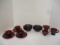 Collection of Vintage Ruby Red Bowls, Saucers, Cups, Sugar and Creamer