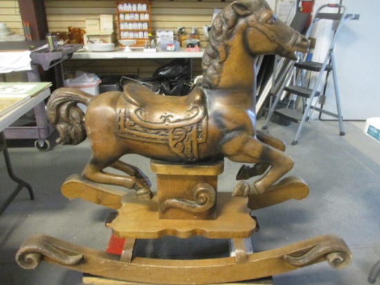 Vintage Carved Solid Wood Rocking Horse