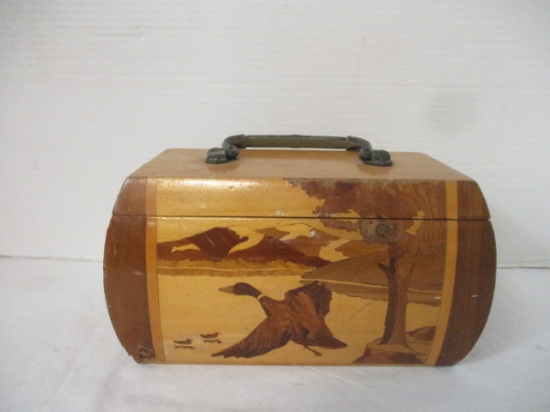 Vintage Wood and Carved Veneer Box Purse Box