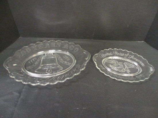 2 Clear Glass "Bicentennial 1976" Oval Platters