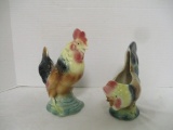 Vintage Handpainted Pottery Rooster Planters