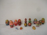 Collection of Hand Painted Wood Russian Figurines