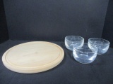 Mariposa Brillante Round Charcuterie Board and Three Crystal Bowls