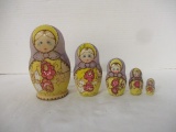 Hand Painted Wood Russian Nesting Dolls - 5 Sizes and Signed on Bottom