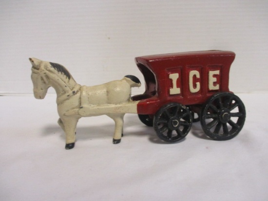 Handpainted Cast Metal Horse Drawn Ice Wagon