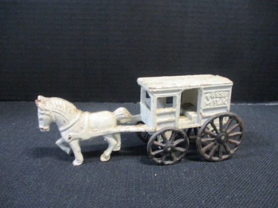 Handpainted Cast Metal Horse Drawn Milk Wagon