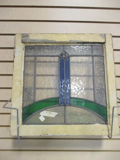 Vintage Arts and Craft Style Stain Leaded Glass Window Sash