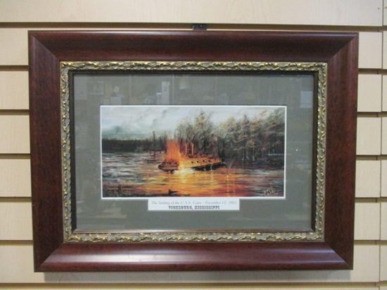 Framed and Matted "The Sinking of the USS Cairo-December 12, 1862 Vicksburg,