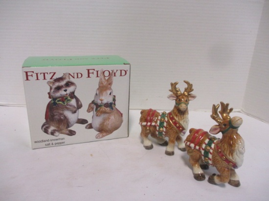 Fitz and Floyd Reindeer and Woodland Snowman Salt and Pepper Shakers