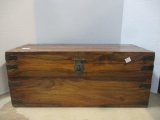 Hand Crafted Wood Hinged Lid Box with Metal Strap Accents
