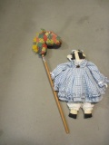 Hand Crafted Cow Rag Doll and Patchwork Fabric Stick Pony