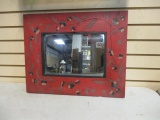 Handpainted Wood Mirror with Carved Viny Flowers