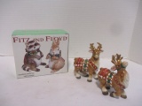 Fitz and Floyd Reindeer and Woodland Snowman Salt and Pepper Shakers