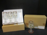 Eight Handpainted Pine Sprig and Berry Goblets in Original Boxes