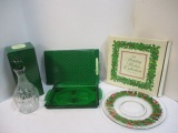 Avon Holiday Hostess Collection Platter, Emerald Accent Decanter and Serving Tray