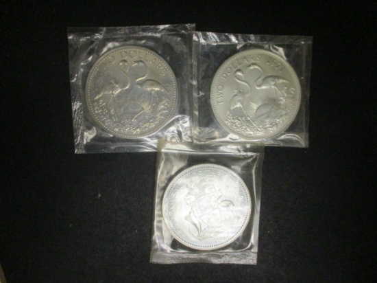 Lot of (2) 1977 & (1) 1971 Bahamas $2 Proof Silver Coins
