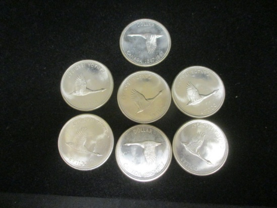 Lot of (7) 1967 Canadian Silver Dollars