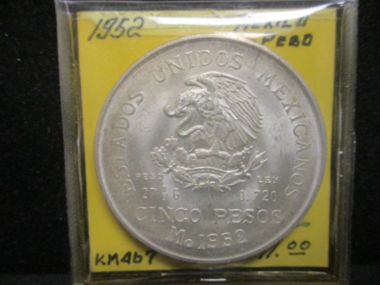 1952 Mexico 5 Pesos Silver UNC. Coin