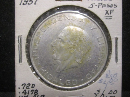 1957 Mexico 5 Pesos Silver UNC. Coin