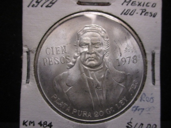1978 Mexico 100 Pesos Silver UNC. Coin