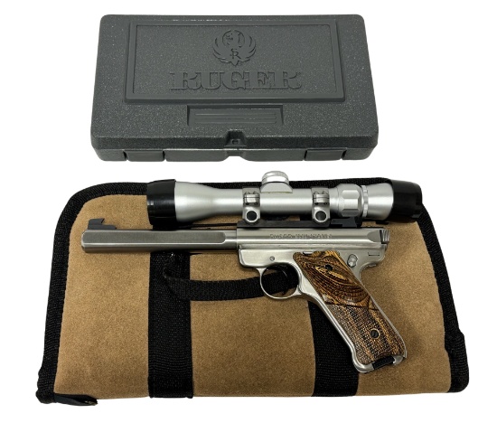 NIB 1993 Ruger Mark II Competition Target Model Stainless .22 LR Pistol w/ Scope in Case