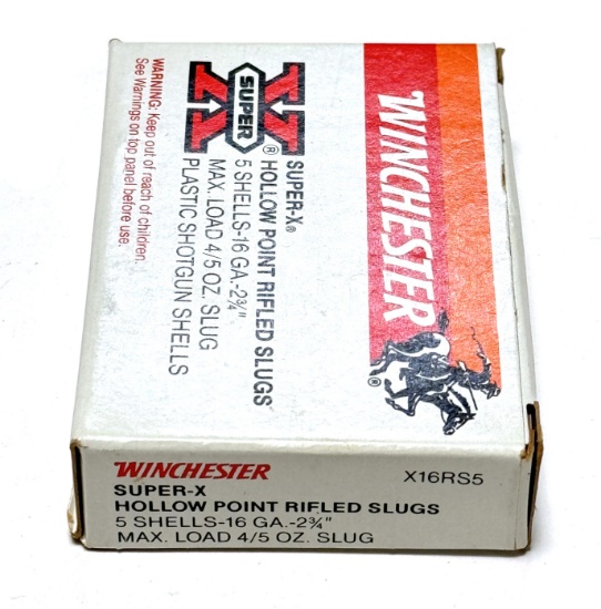 NIB Winchester 5rds. of 16 GA. 2-3/4” Hollow Point Rifled Slug Shotgun Ammunition